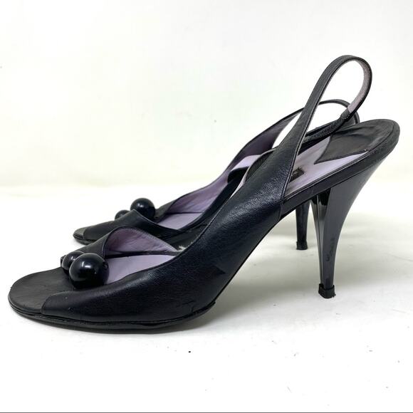 Marc Jacobs Slingback Black Leather peep toe Heel sandals two beads VNTG 10 - Picture 4 of 11